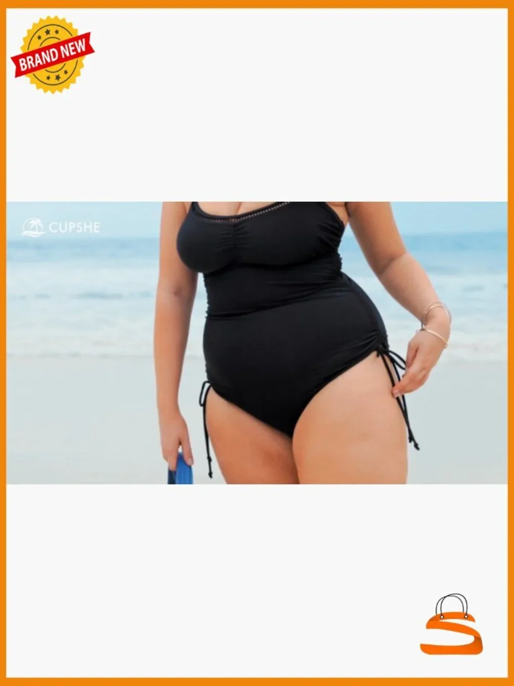 Plus Size One Piece Swimsuit Scoop Neck Cutouts Side Drawstring Adjustable